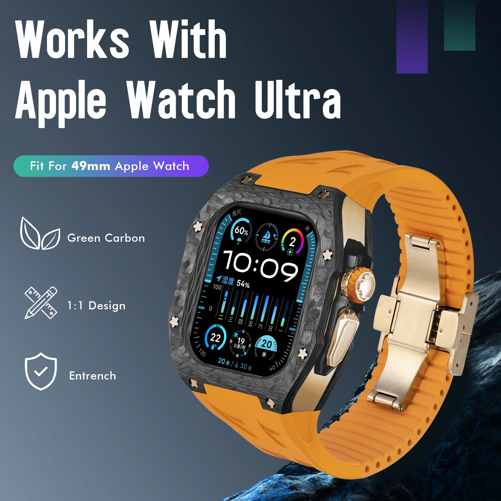 Modification Kit For Apple Watch Ultra 49mm Carbon Fiber Case Luxury Fashion Protection iWatch Ultra 2 Mod Kit Case+Strap