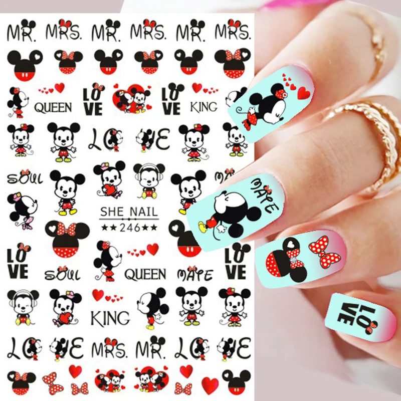 Disney dia dos namorados mickey e minnie desenhos animados adesivos de unhas suprimentos de arte de unhas bonito ponto disney princesa adesivos para unhas