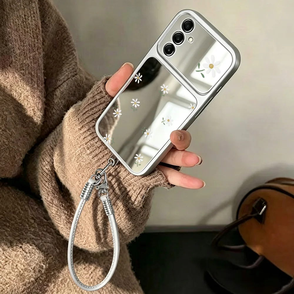 A57 Mirror Case For Samsung A56 A55 A54 A53 A37 A36 A35 A26 A17 A16 A07 A06 S26 Ultra S25 S24 S23 FE Cover With Phone Lanyard