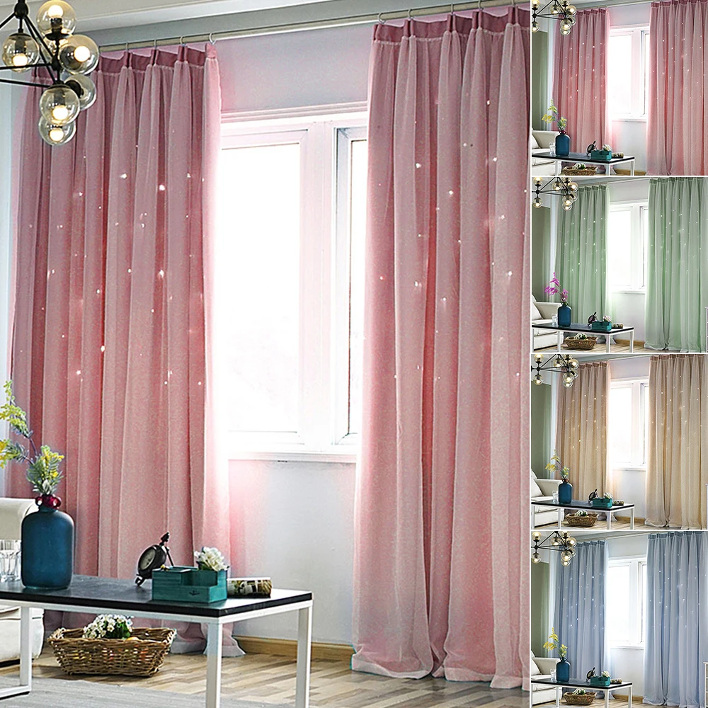 Nordic Star Ins Princess Wind Curtain Stars Blackout Curtains Window Decoration 1x2m Double Layer Star Cut Out Aesthetic