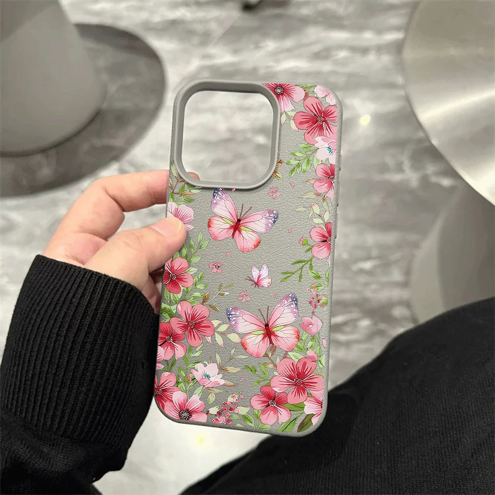 Rosa geblümte Schmetterlings-Handyhülle für iPhone 17 16 15 14 13 12 11 Pro Max 16 15 14 Plus 17 16 15 Pro 17Air Silikon-Matt-Cover – Detail 9