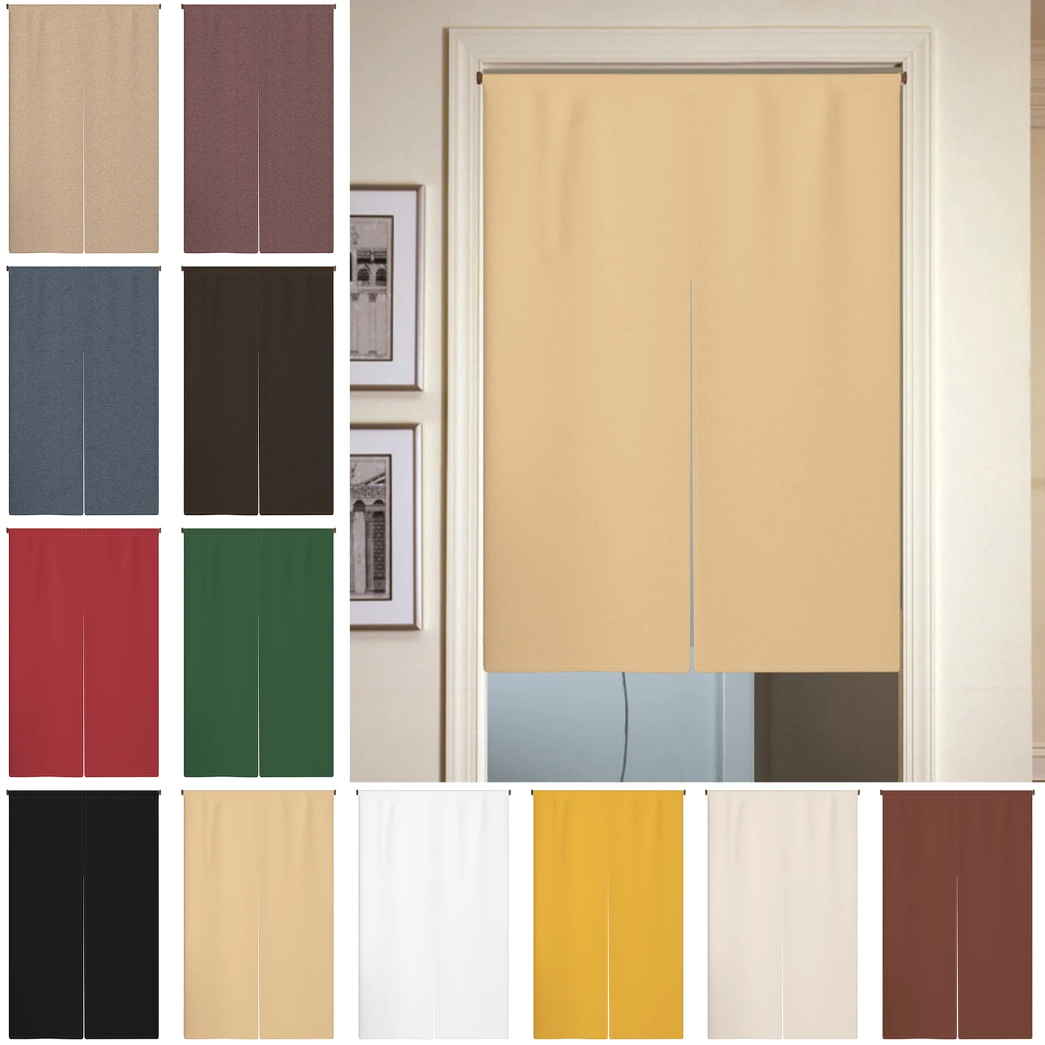 Solid Color Noren Curtains Japanese Kitchen Partition Beige White Black Bedroom Bathroom Entrance Hanging Split Half Curtains
