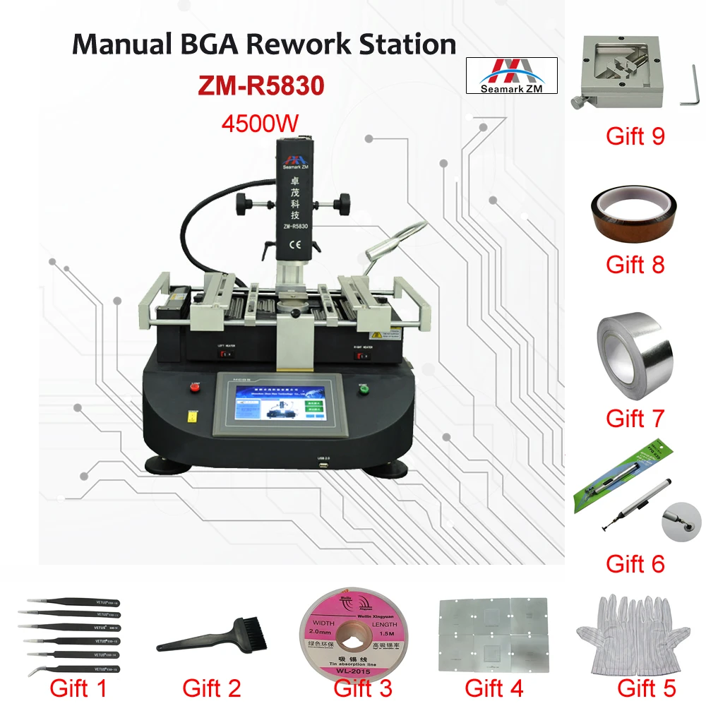 

ZhuoMao ZM-R5830 Three Temperature Zones Hot Air BGA Rework Station Reballing Machine with Touch Screen Control Panel