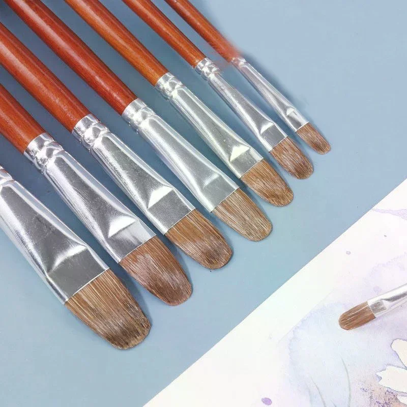 12pcs/Set High-grade Weasel Hair Oil Painting Brush Hazel Shap Row Pen Long Birch Rod Acrylic Drawing Art Supplies Artist Supply