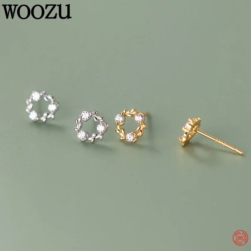 WOOZU Real 925 Sterling Silver Romantic Sweet Wreath Zircon Piercing Stud Earrings for Women Statement Korean Charm Jewelry Gift