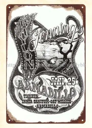 1974 Waylon Jennings Armadillo World Headquarters concert metal tin sign wall