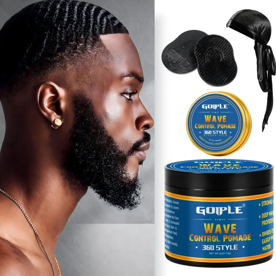 Deep Wave Pomade für schwarze Männer Wave Kit Sport Starker Halt 360-Stil Wellen Layered Cream Frizz Control Gel Styling Wax mit Pinsel
