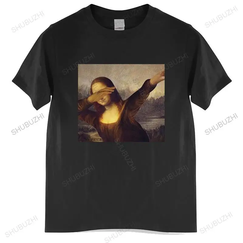 Tshirt men cotton tops Unisex Dabbing Mona Lisa Dab Hiphop Classic Art Gioconda Black men t shirt euro size