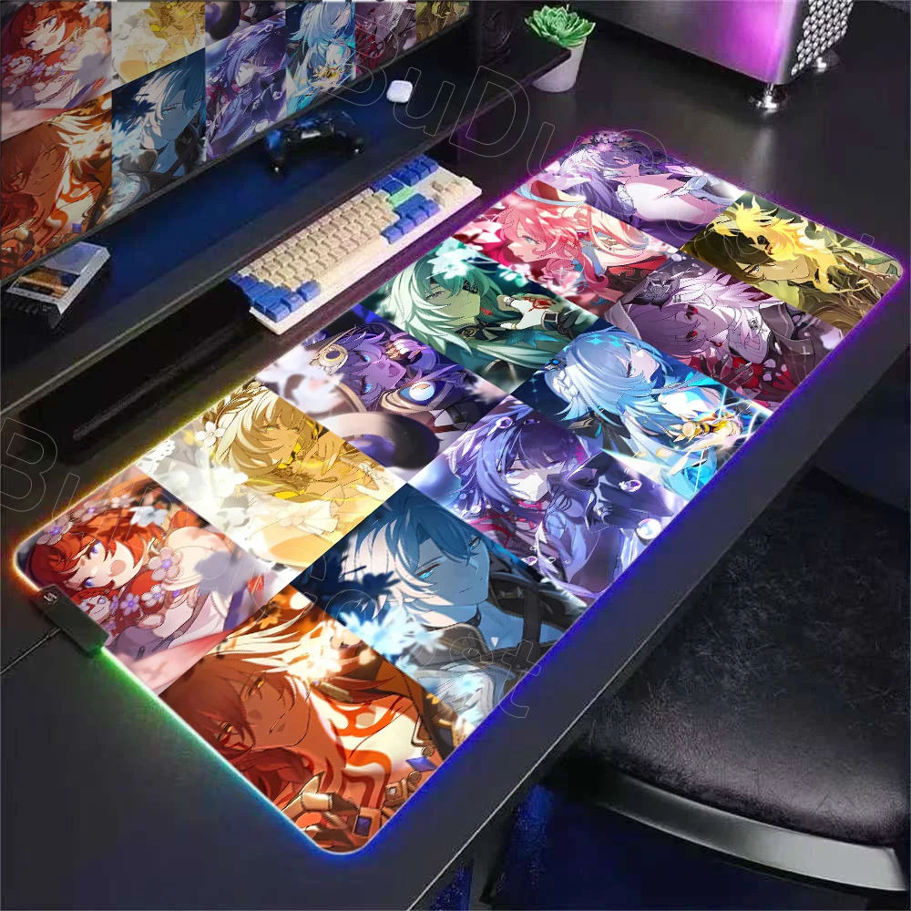 

RGB Anime Gaming Mousepad Honkai Star Rail Mouse Pad Locking Edge Mouse Mats Office Large Non-Slip Evernight Cyrene Keyboard Mat
