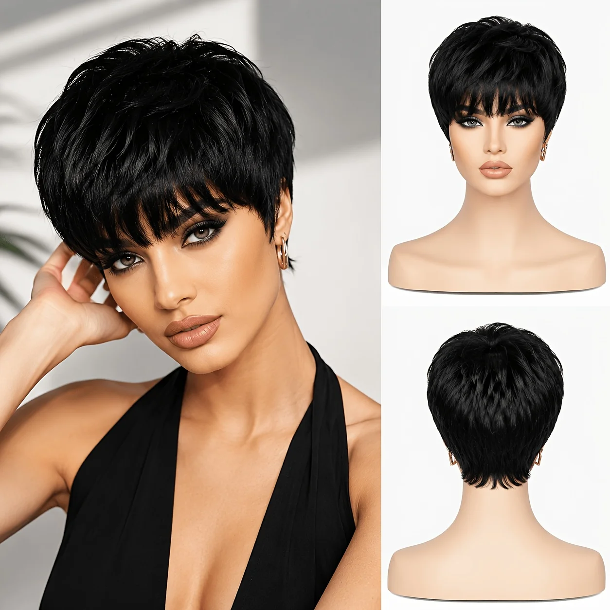 Pure black texture, ultra short cut hair, workplace styling, role-playing, Korean Wave holiday party, women's styling, wig