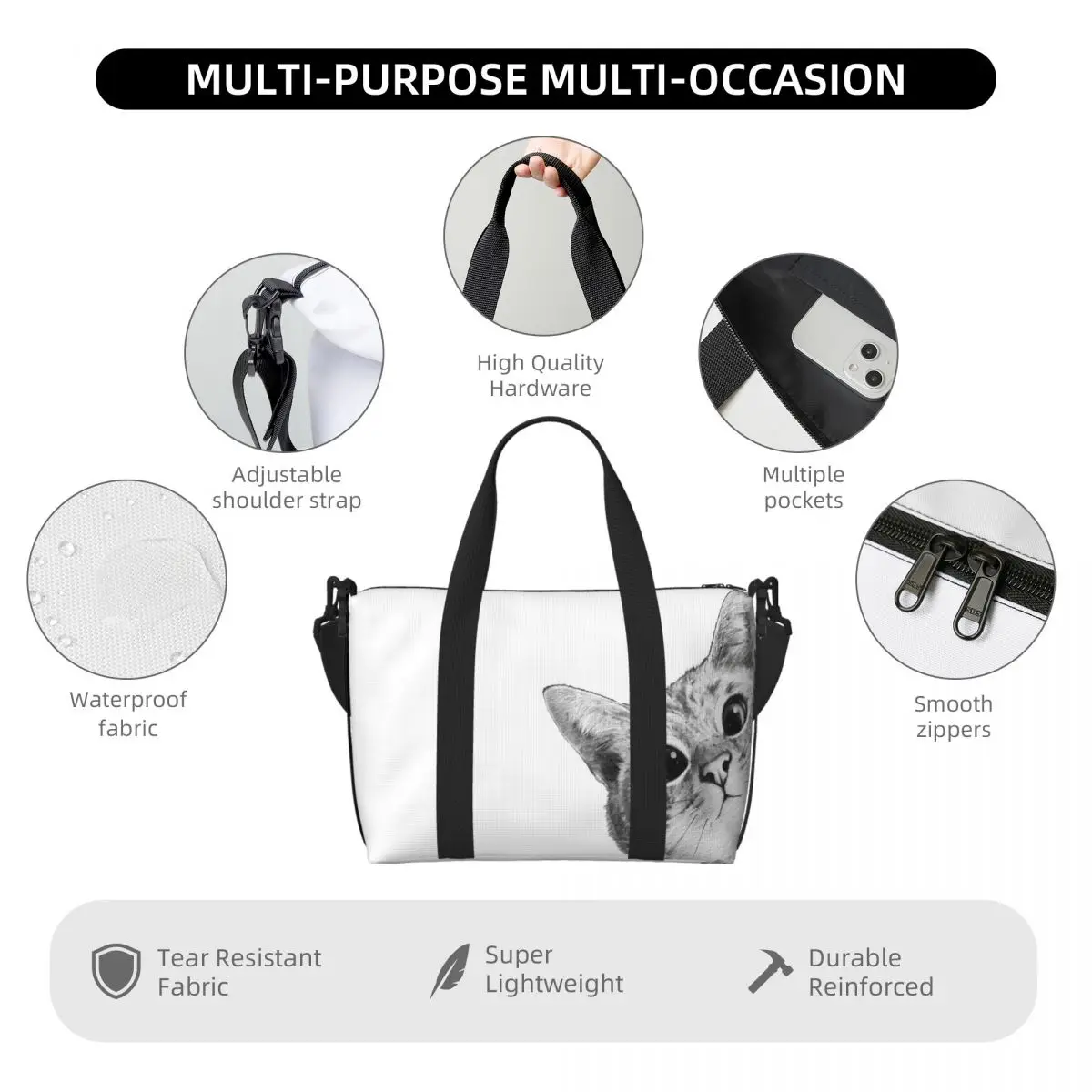 مخصص متستر القط حقيبة سفر الشاطئ سعة كبيرة حمل الحقائب لصالة الألعاب الرياضية النساء التسوق حقيبة كتف واق من المطر #6