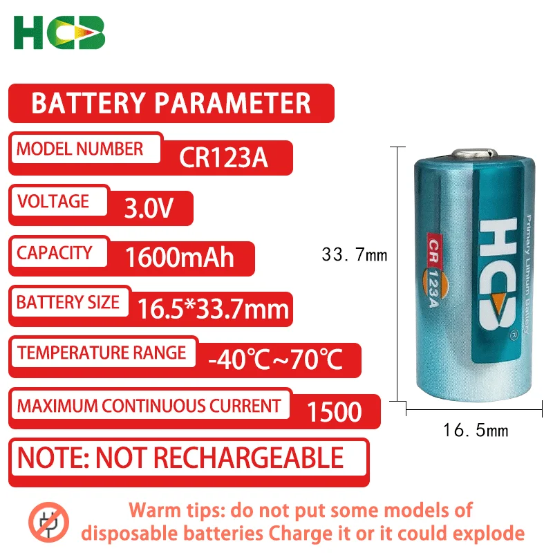 Alarma de detección de humo y fuego fotoeléctrica, cámara magnética de puerta, Localizador GPS, de 3V batería de litio, HCB CR123A