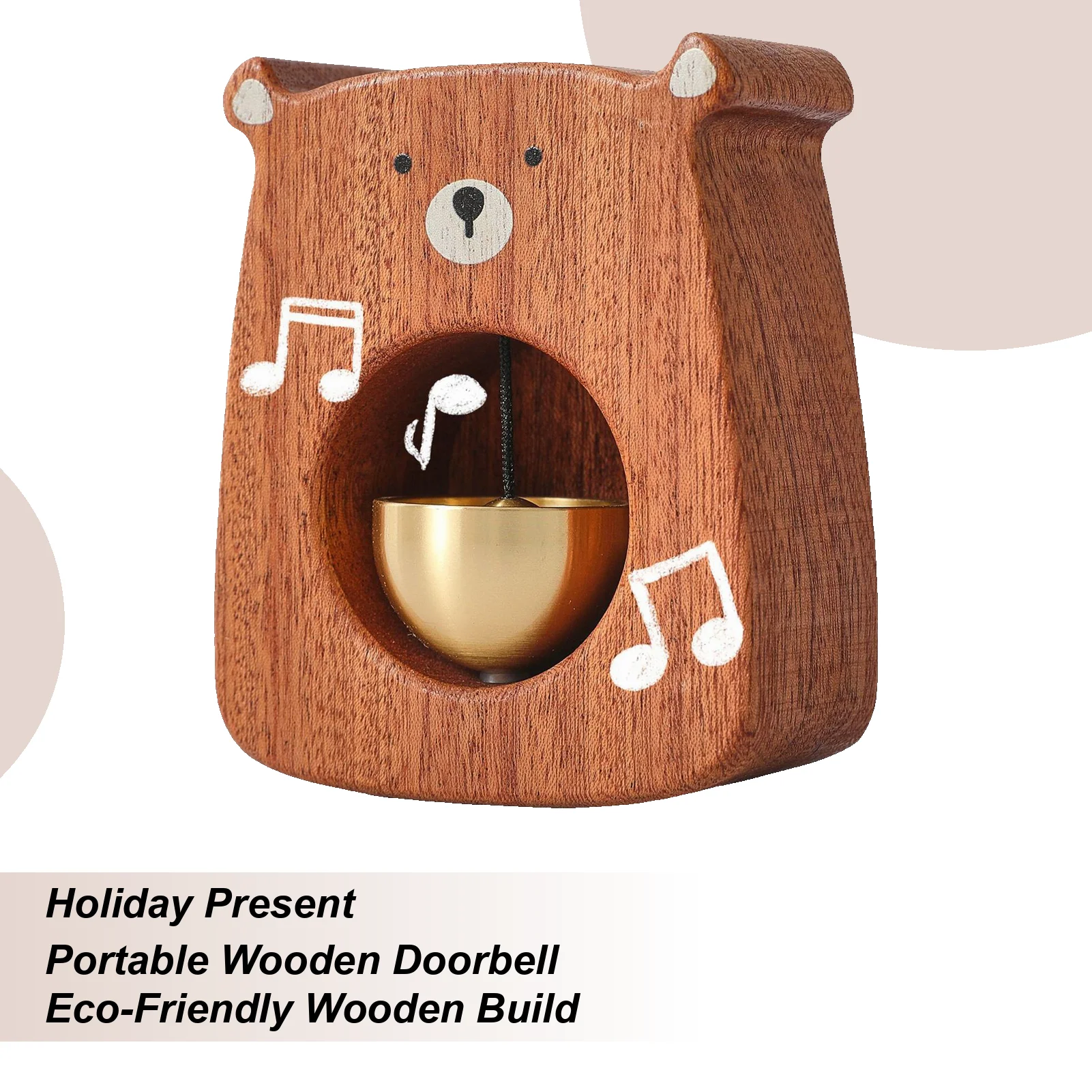ドアベル装飾かわいい木製クマのドアベル置物、クリアなサウンド付き、家の装飾、卓上飾り、若者やティーン向け