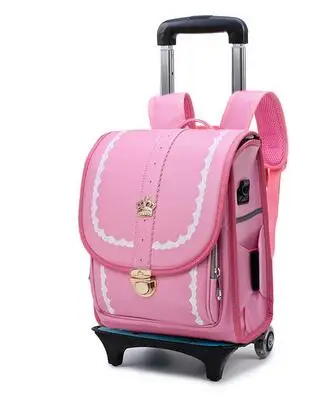 Japanese Style PU Orth opedic Wheeled Trolley School Backpack for Kids Spine Protection Rolling School Bag