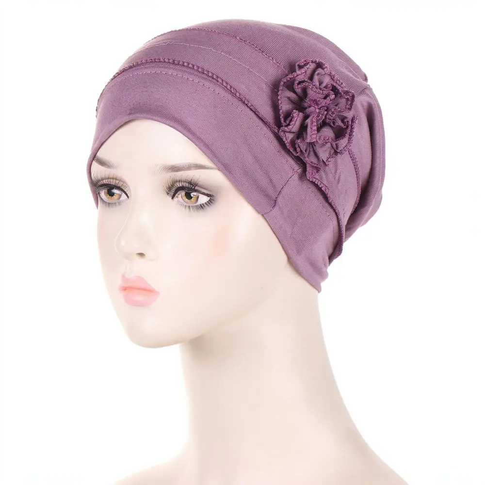 Fashion Floral Turban Hat Women Mercerized Cotton Beanie Breathable Soft Headwrap Elegant Daily Hair Bonnet Cap Accessory