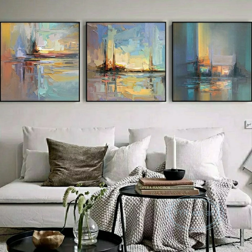 Abstract Art Oil Painting Handmade Canvas Hanging Poster Modern Combination Decorative Mural For Living Room Bedroom Restaurant