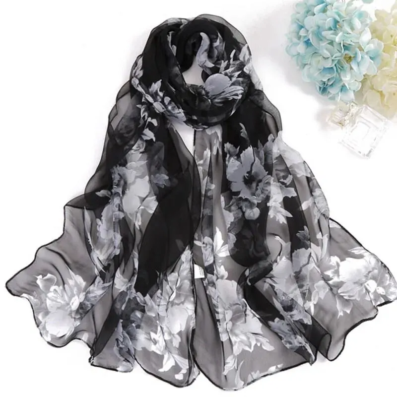 New Spring Summer Fashion Women Floral Printing Beach Silk Scarf Shawls Female All-match Sunscreen Thin Yarn Soft Beach Scarf