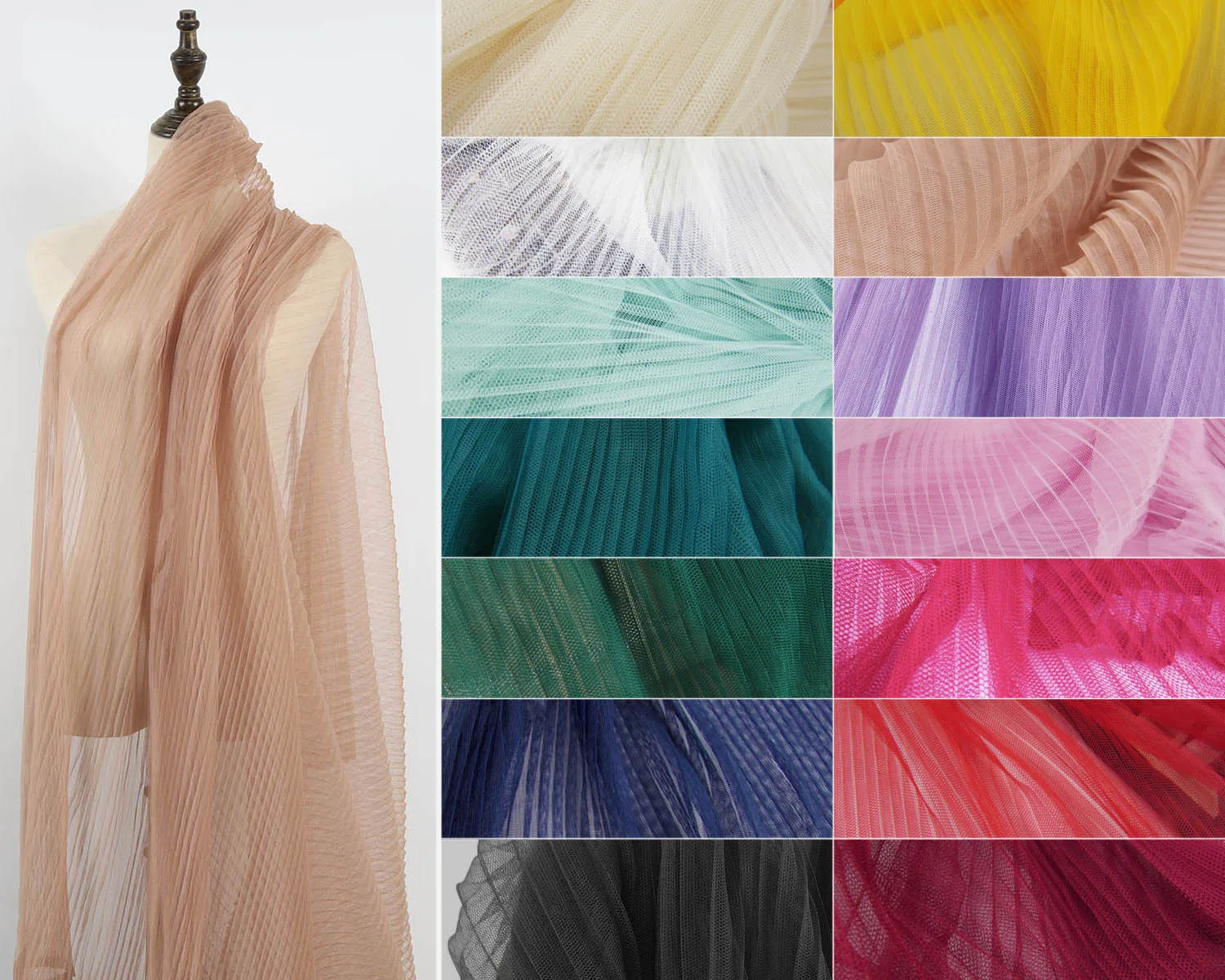 5 yards - Small crinkles pleated mesh fabric sheer soft net for tulle skirts making - 62 inch wide - sold by the unfolded length