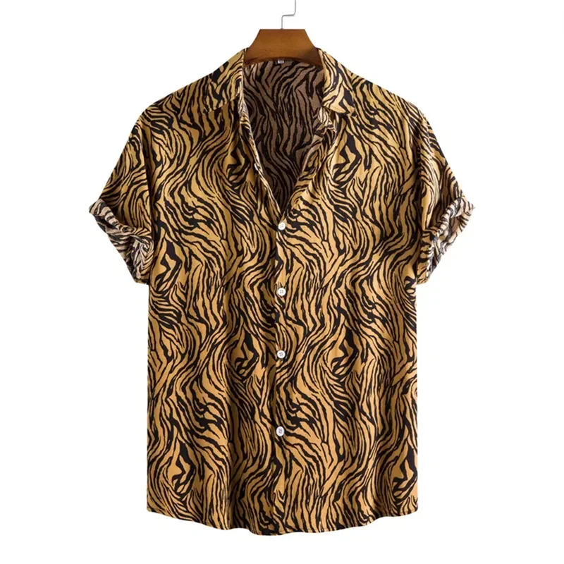 3D Printed Leopard Shirt For Men Casual Fashion Summer Short Sleeves Hawaiian Beach Shirts Personality Lapel Aloha Button Blouse