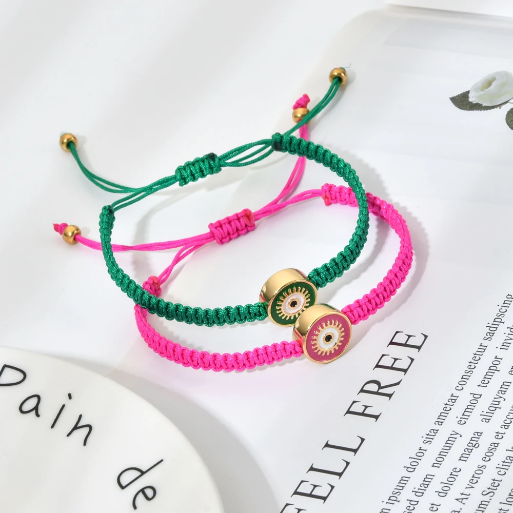 Hot Fashion Friendship Pink Rope Greek Evil Eye Charm Bracelet Round Enamel Beads Turkish Eye Bracelet Couple Hand Jewelry