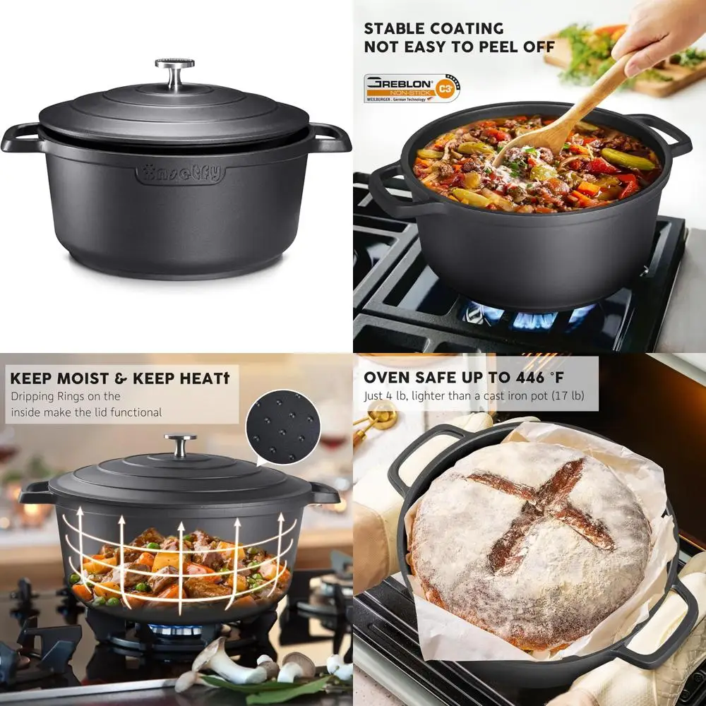 

Легкая голландская печь из литого алюминия емкостью 5 литров с крышкой, идеально подходит для выпечки, тушения и запекания хлеба — горшок для духовки для кулинарного применения