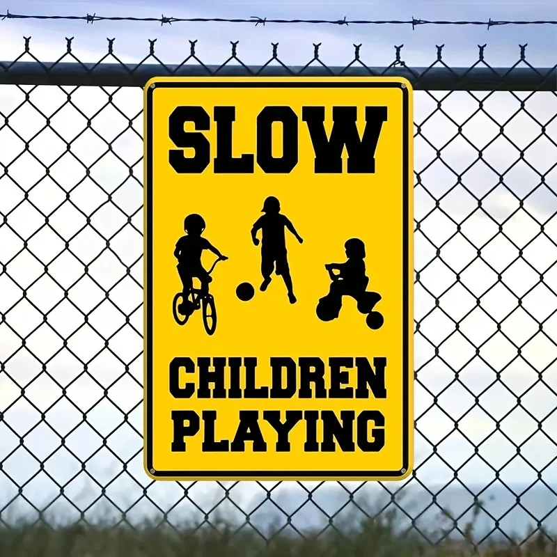 Reflective 'Slow - Teenagers Playing' Metal Sign,  Perfect Choice for Streets, Kindergartens, Parks, Etc.!