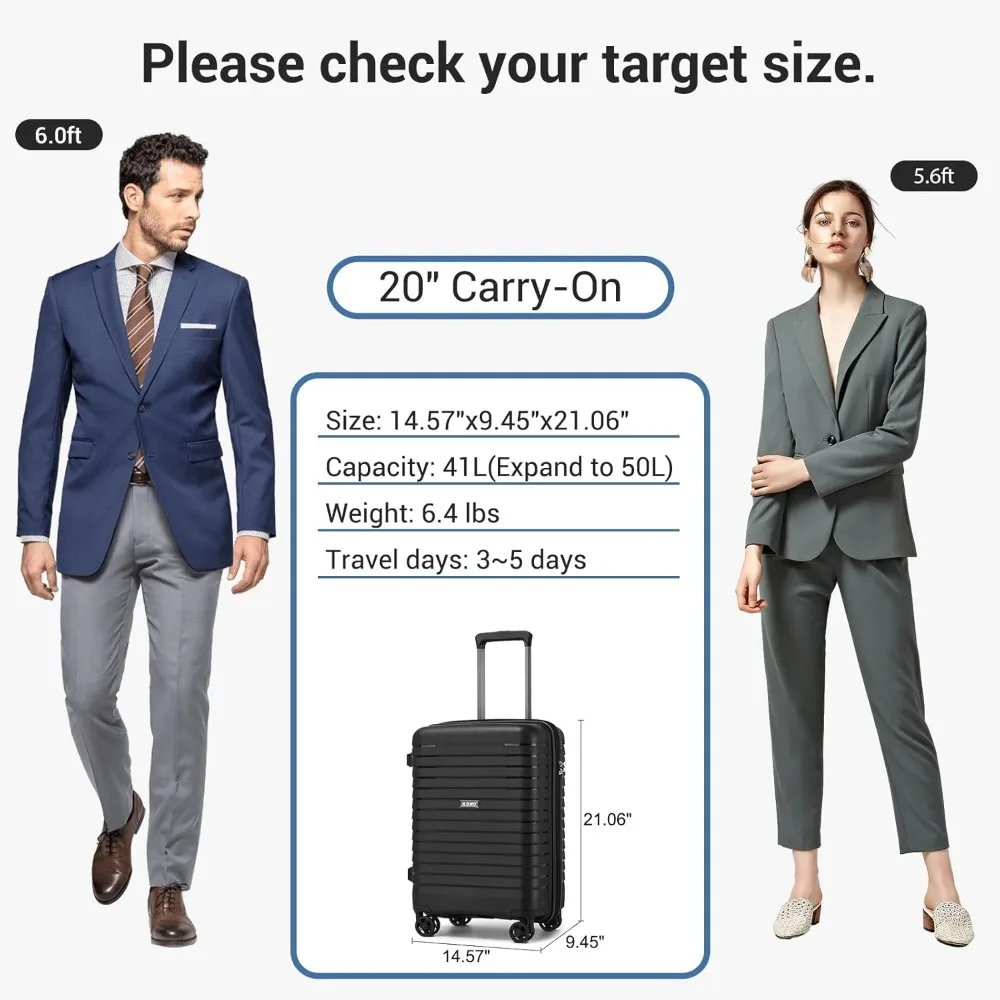 Expandable 20 Inch Spinner Luggage with Durable Hardside and Hidden Cup Holder, Lightweight for Travel