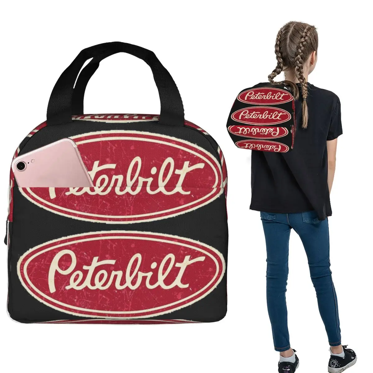 Peterbilt Truck Racing Logo Insulated Lunch Bag for Women Kids Portable Food Boxes Thermal Lunch Box Tote