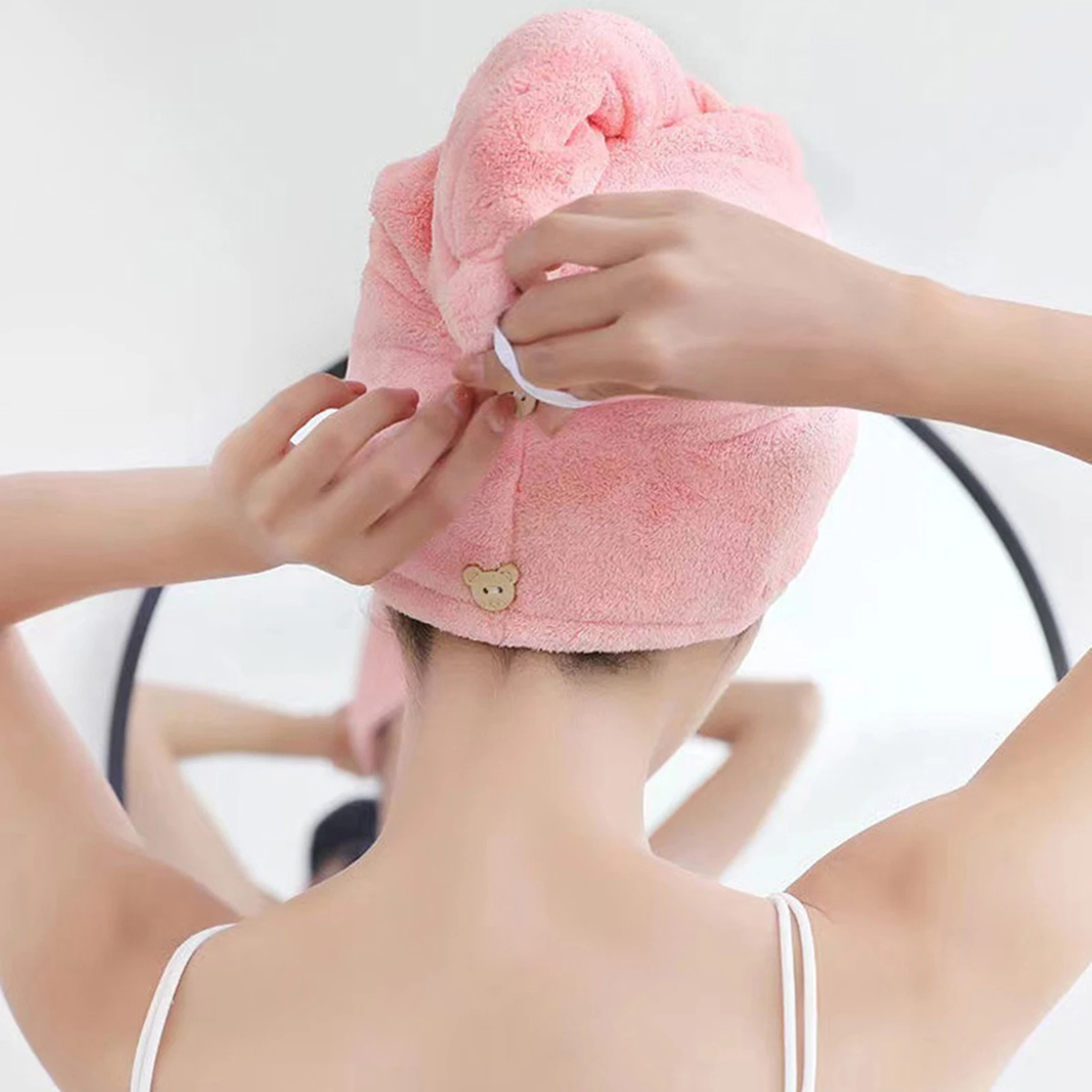 ผ้าขนหนูขนแกะปะการังการ์ตูนเย็บปักถักร้อย Super Absorbent หนานุ่มหมวกอาบน้ําสําหรับผู้หญิงผู้ชายอาบน้ําผมแห้ง