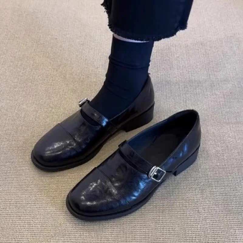 

Простые женские туфли из натуральной кожи в стиле ретро, женские туфли Мэри Джейн на толстом каблуке, модные повседневные лоферы, женская удобная обувь