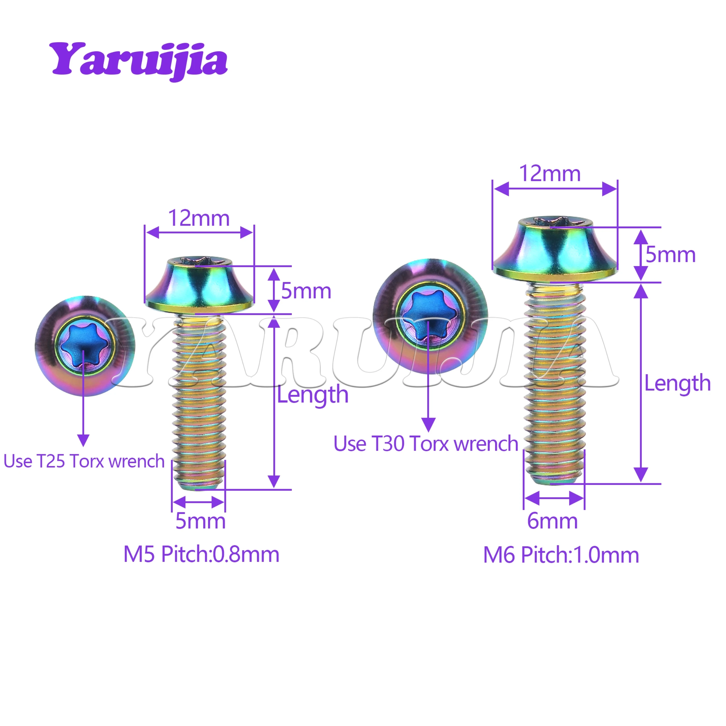 Yaruijia Titanium Bolt M5 M6x16/20mm T25/T30 Plum Umbrella Head Screw for Bike and Motorcycle Modification Screw