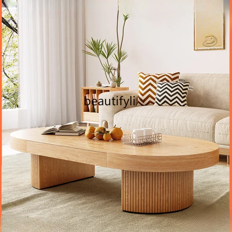 

44Solid Wood Tea Table Simple Home Living Room Coffee Table Desk Integrated Nordic Log Wind Lifting Tea Table