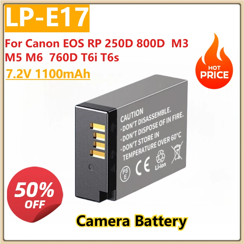 

Camera Battery 7.2V 1100mAh LPE17 LP E17 LP-E17+Type-C Input for Canon EOS RP 200 250D 800D 8000D 77D M3 M5 M6 750D 760D T6i T6s