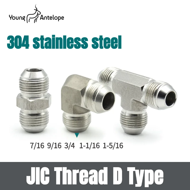 JIC 74 Degree External Cone 1J/1J9/AJ Oil Pipe Hydraulic Straight Through+Right Angle+Tee Connector Spherical Outer Filament