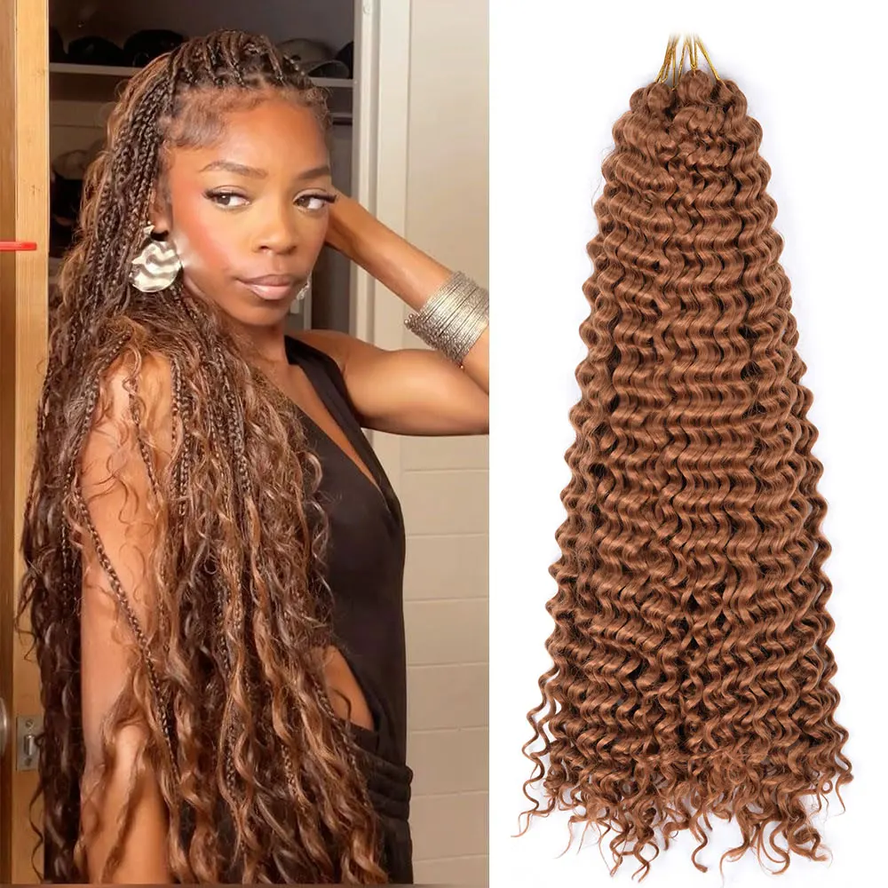 

28-дюймовая коса в стиле бохо, плетение волос с водной волной, синтетические волосы, глубокая волна, афро-завитки, твист, вязанные крючком волосы для женщин