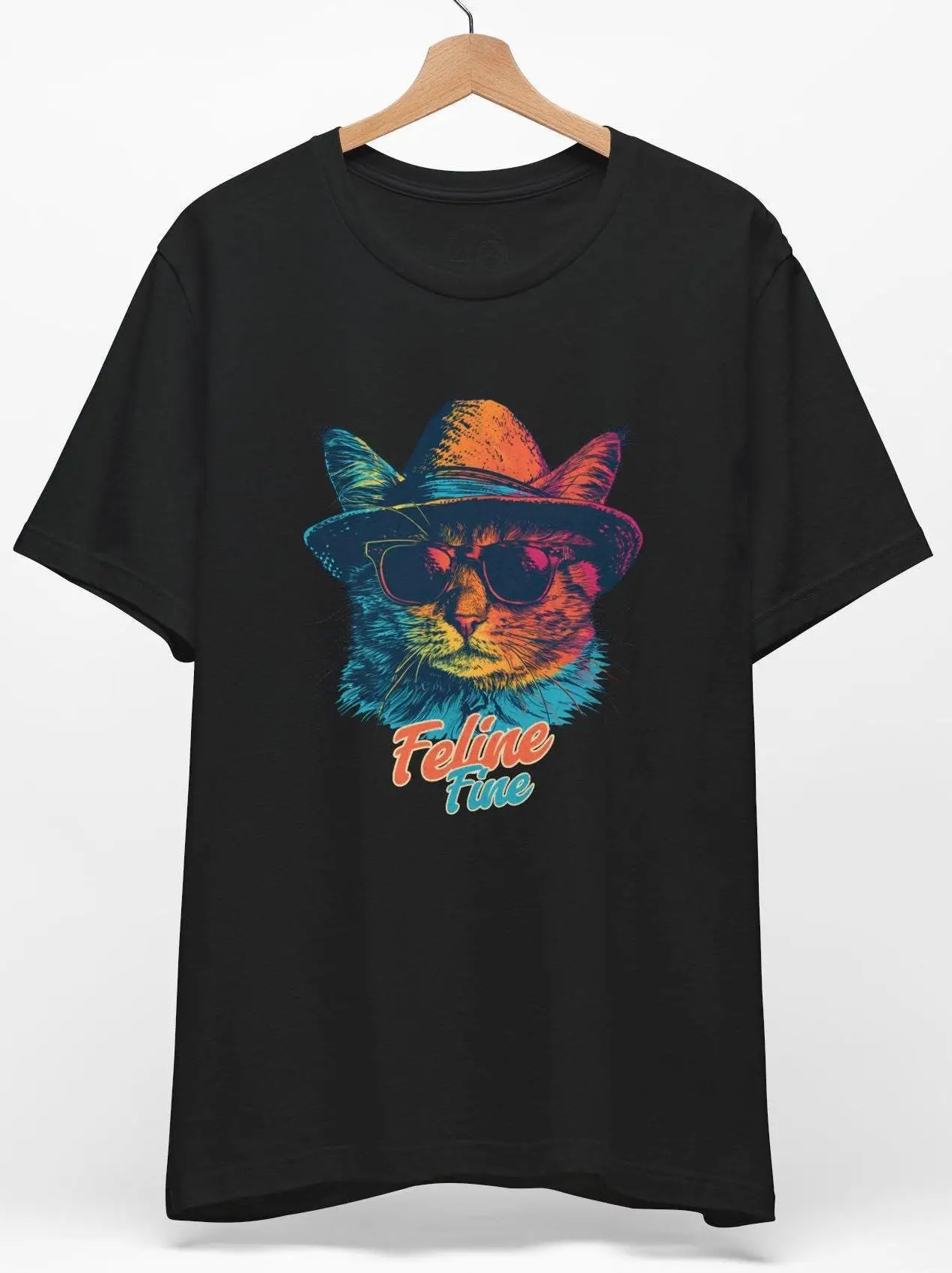 

Футболка с котом Feline Fine Animal Top Lover в шляпе, солнцезащитные очки, крутой вентилятор