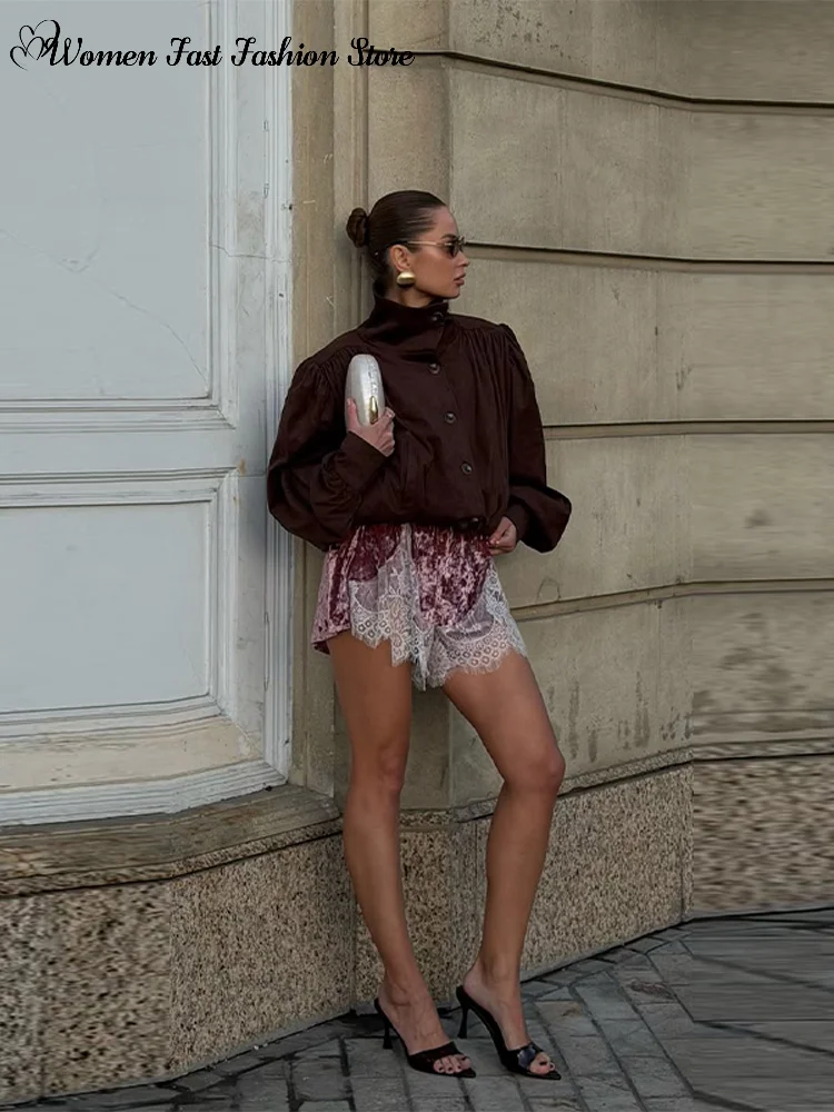 

Sexy Lace Splicing Velvet Short Pants Women's Loose Elastic Waist High-waisted Mini Shorts 2026 Summer New Female Streetwear