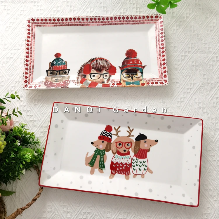 

Christmas Series Rectangular Pastry Plate Candy Plate Animal Fruit Snacks accesorios de cocina اطباق طعام