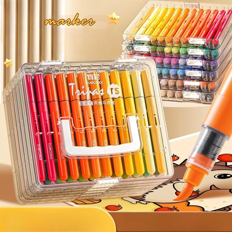 

24 Color Waterproof Acrylic Markers Soft Tip Direct Ink Fade Proof Non Toxic Quick Dry Portable For Professional Artists Student