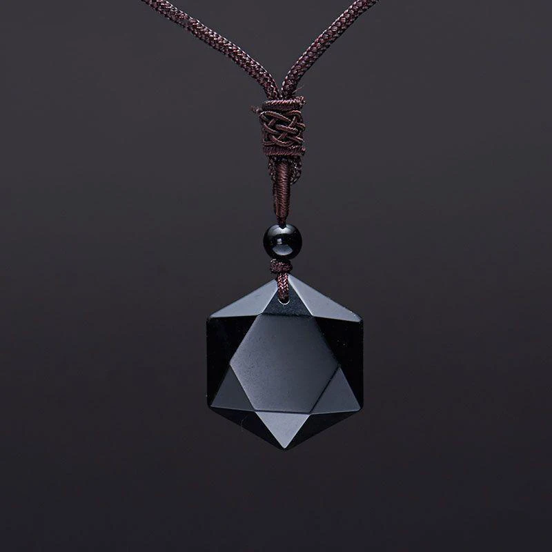 Black Obsidian Natural Stone Pendant Necklaces For Women and Men Cubic Hexagram Sweater Necklace Amulets And Talismans Jewelry