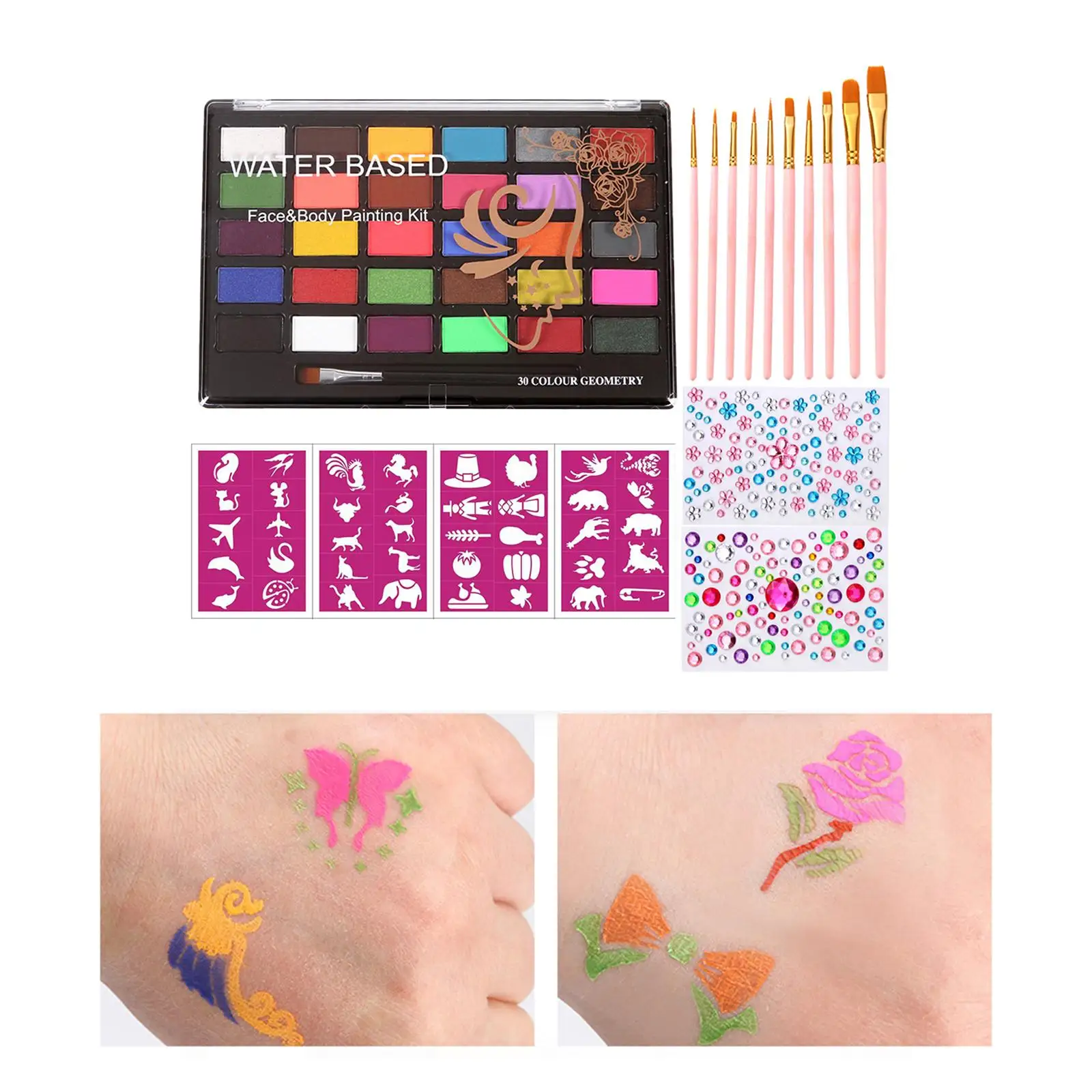 مجموعة ألوان مكياج مائية مكونة من 30 لونًا مع فرش لحفلات الهالوين التنكرية للأطفال والكبار #4