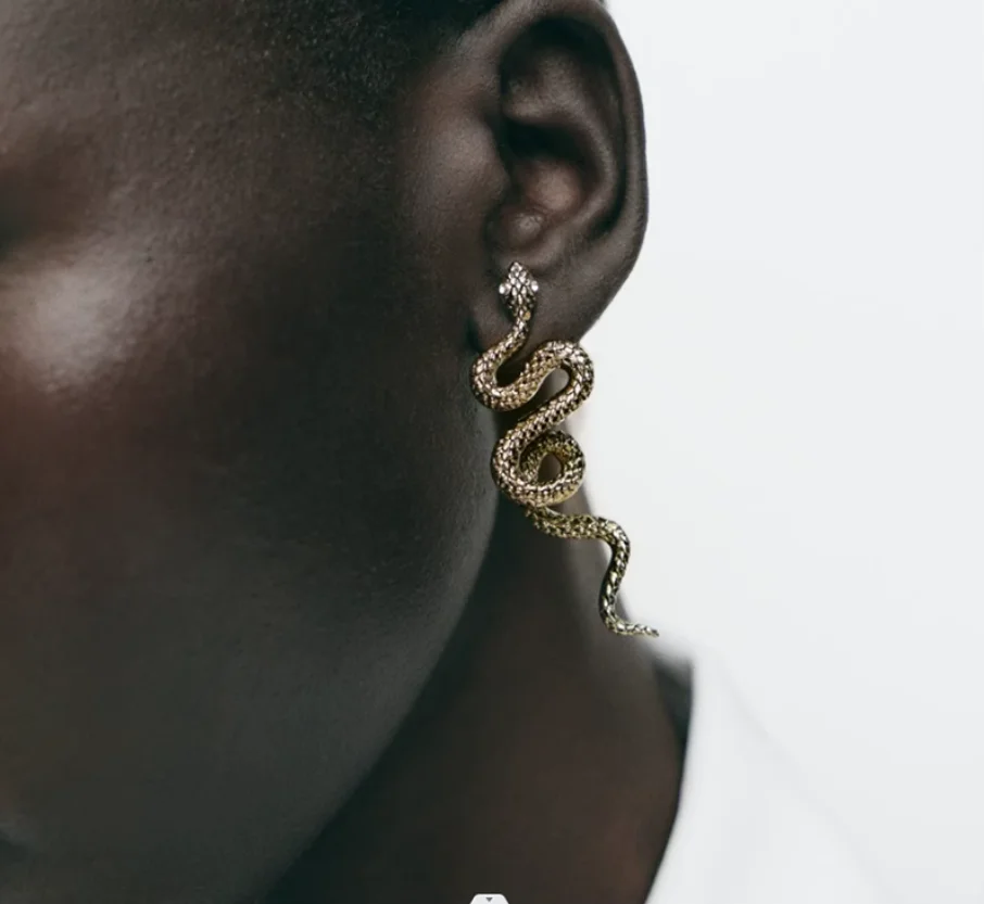 

2025 European and American big-name design snake-shaped metal retro earrings