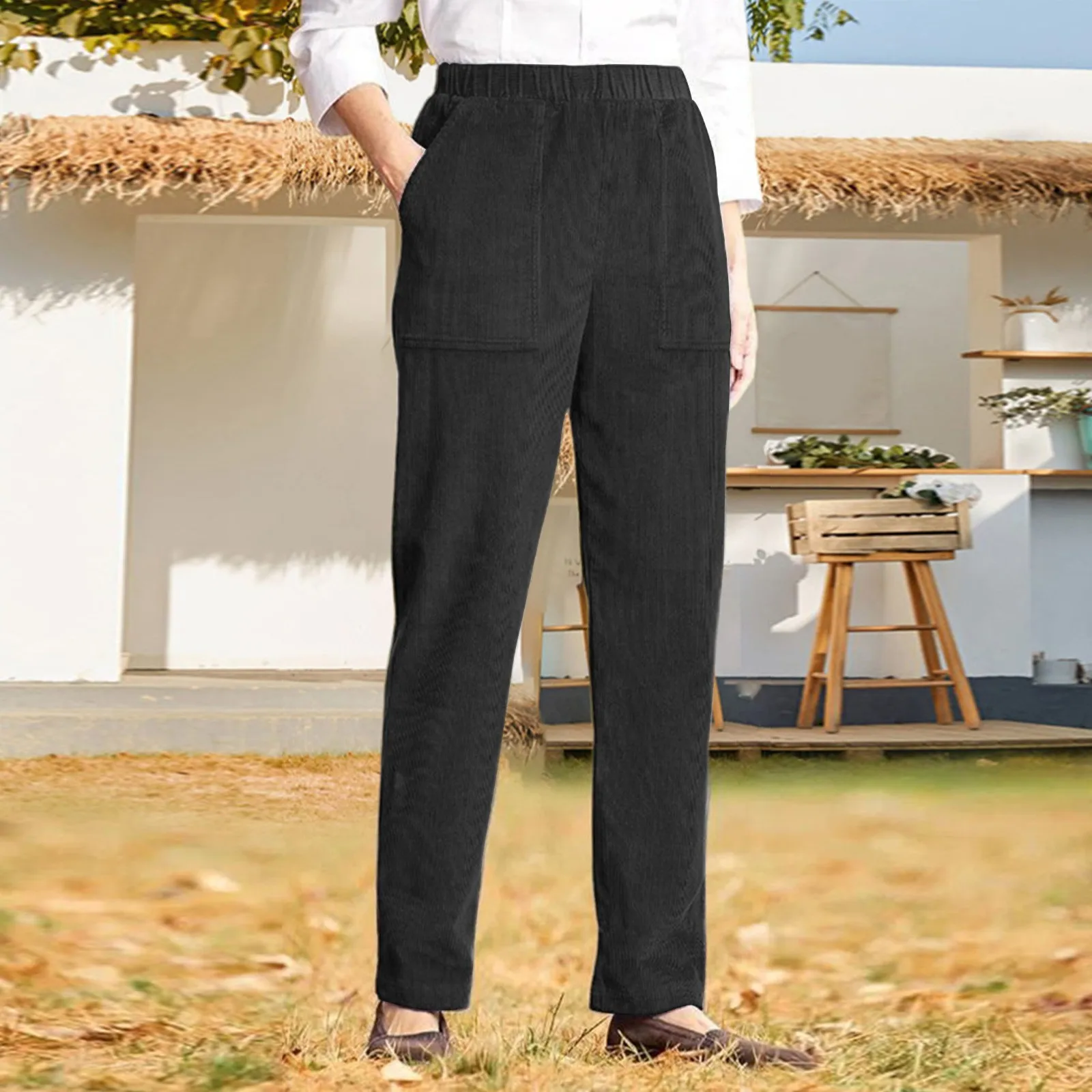 

High Waist Cord Wide Leg Pants Straight Pants For Women All Match Solid Corduroy Pants Ladies Sweatpants Pantalones De Mujer