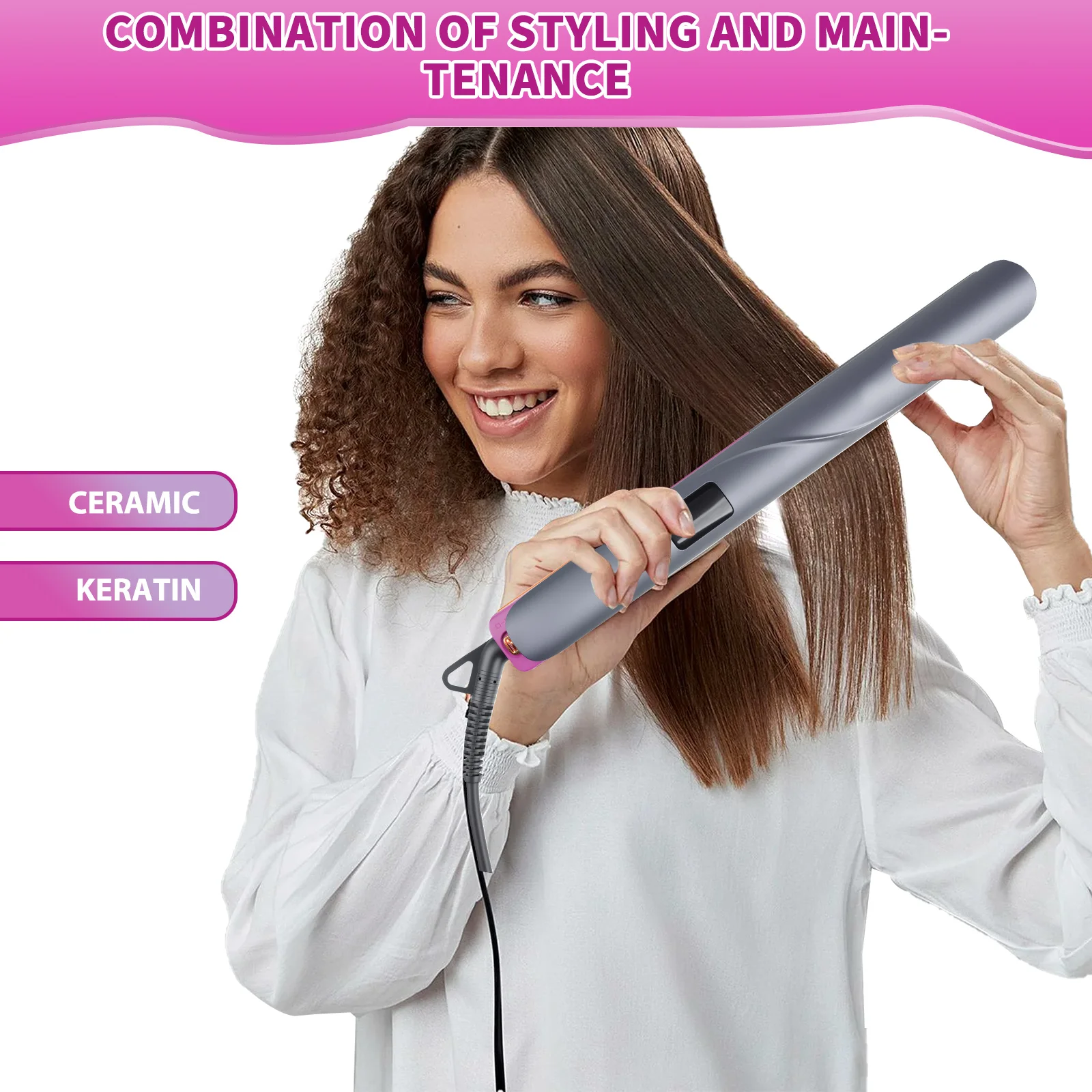 LANDOT Flat Iron Hair Straightener and Curler 2 in 1, 20s Fast Heating, 1 Inch Professional Straightening Curling Iron 100-240V