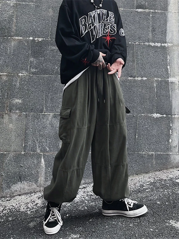 Pantalon Cargo décontracté à jambes larges pour hommes, vêtements de travail en tissu Polyester doux, coupe ample pour les saisons de printemps et d'automne