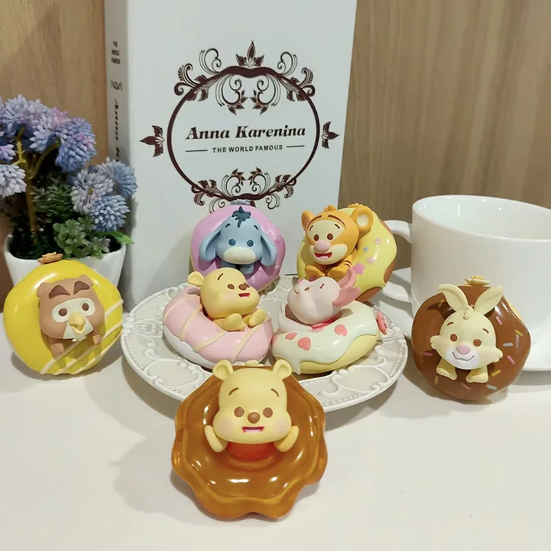 Kawaii Disney Donut Series Pooh Bear Winnie Tiger Piglet Eeyore Rabbit Owl Action Figure Toys Pig Donkey Birthday Gift For Kids