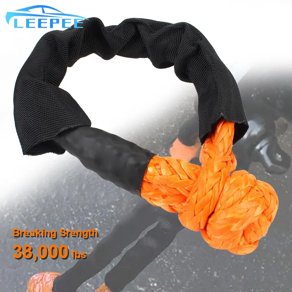 38000 lbs Strong Off Road Towing Ropes with Protective Sleeve Car Trailer Pull Rope Soft Shackle Tow Strap