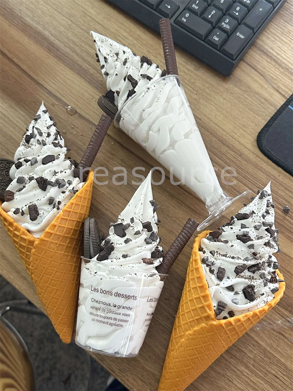 Oreo-helado de leche y Chocolate, cono dulce, batatas fritas de mantequilla cubiertas, cuentas de dopamina, restaurante, modelo de comida, exhibición de plástico Fak