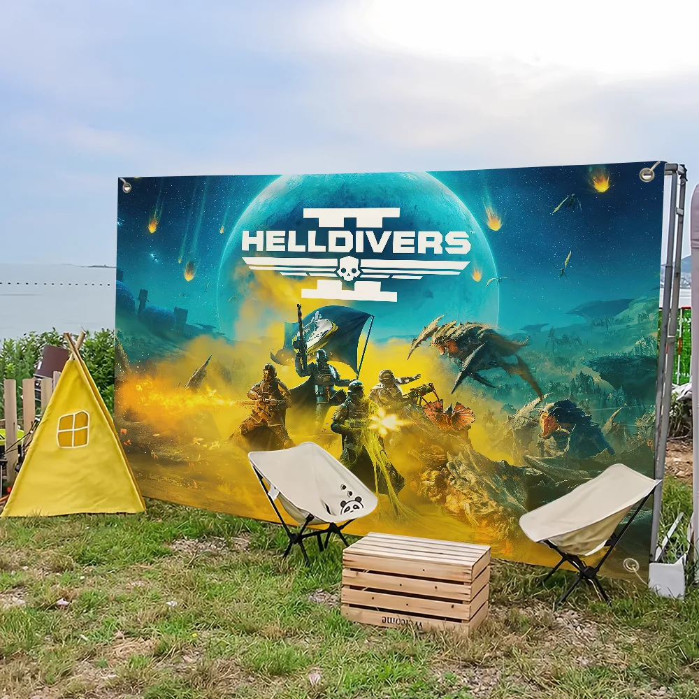 Game H-Helldivers 2 Flag For Picnic Party Decorative Hanging Cloth Camping Background