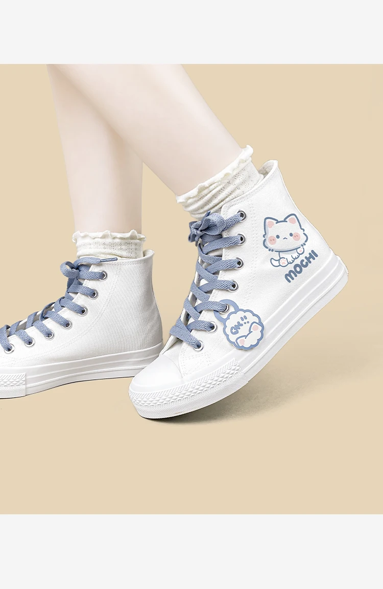Amy und Michael Kawaii Kitty Cartoon Schuhe Damen High-Top Canvas Schuhe Niedliche Schnürschuhe für Teenager-Mädchen und Studenten – Detail 8